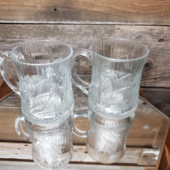 Set of Two Arcoroc Canterbury Crocus Clear Coffee Cups - Pressed Glass - Clear - Picture 1 of 10